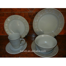 White Emboss Steingut Dinner Sets / Frankreich Style Geschirr mit Teetasse Kaffeesatz / Weißes Porzellan 20PC Dinnerware Sets